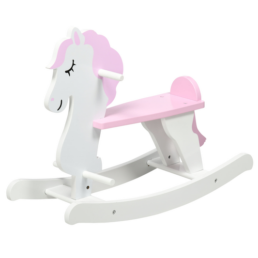 Adorable Pink Kids' Wooden Rocking Horse with Handlebar & Pedals - Safe Fun!