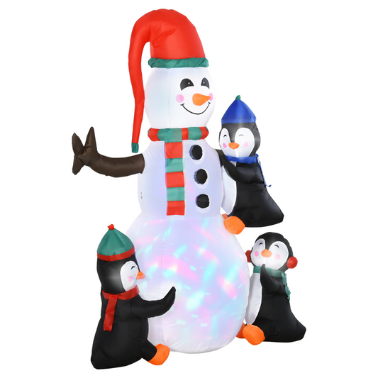 Inflatable snowman with penguins on a white background