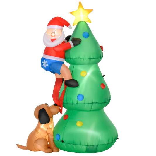 1.8m Inflatable Christmas Tree, LED Lighted with Santa Claus Dog Party Prop