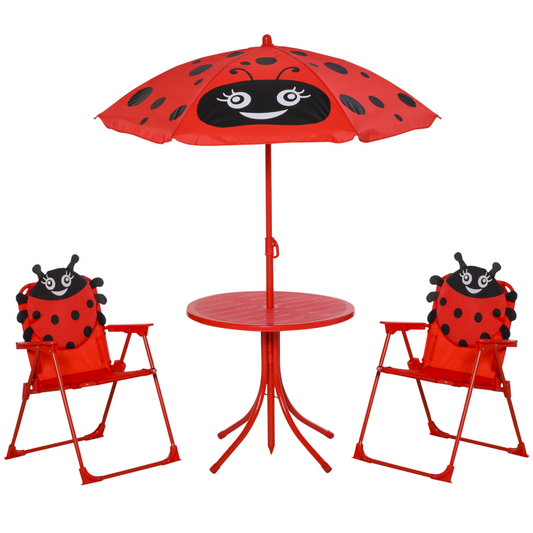🐞 Kids Outdoor Folding Picnic Table & Chair Set – Ladybug Design