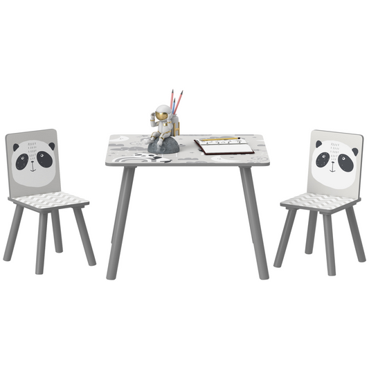Kids 3-Piece Table & Chair Set – Grey (Desk + 2 Chairs)