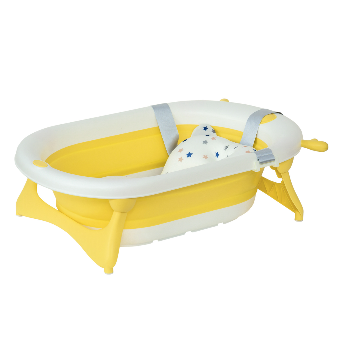 Foldable Baby Bath Tub with Temperature-Sensitive Plug & Adjustable Cushion