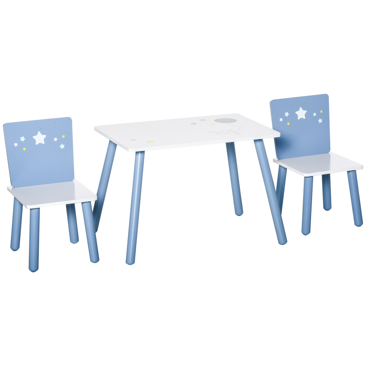 Kids 3-Piece Table & Chair Set with Stars & Balloons Design – White & Blue (Ages 2–4)