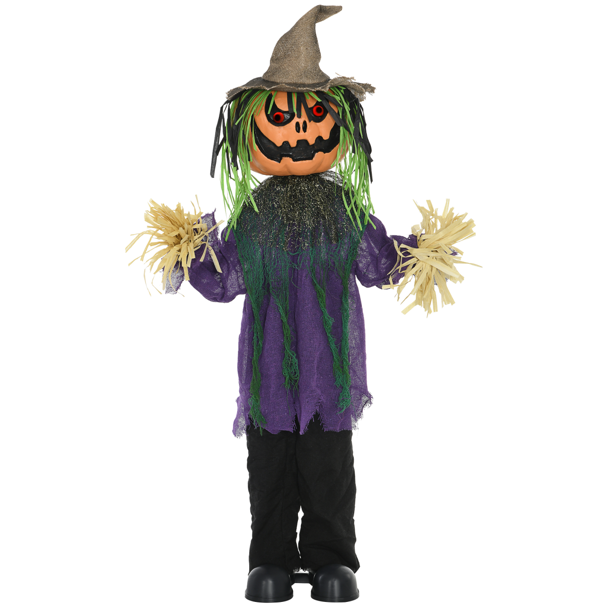 114cm Pumpkin Scarecrow Halloween Animatronic with Lights & Sound – Purple/Black