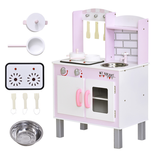 Kids Kitchen Play Set Sounds Utensils Pans Storage Child Role Play