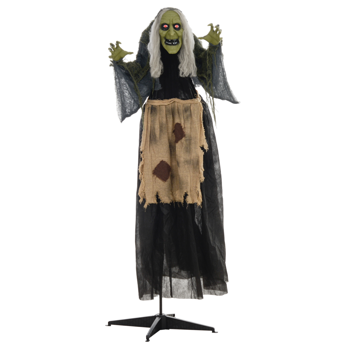 160cm Hunchback Witch Halloween Animatronic with Moving Head & Glowing Eyes – Khaki/Grey/Black