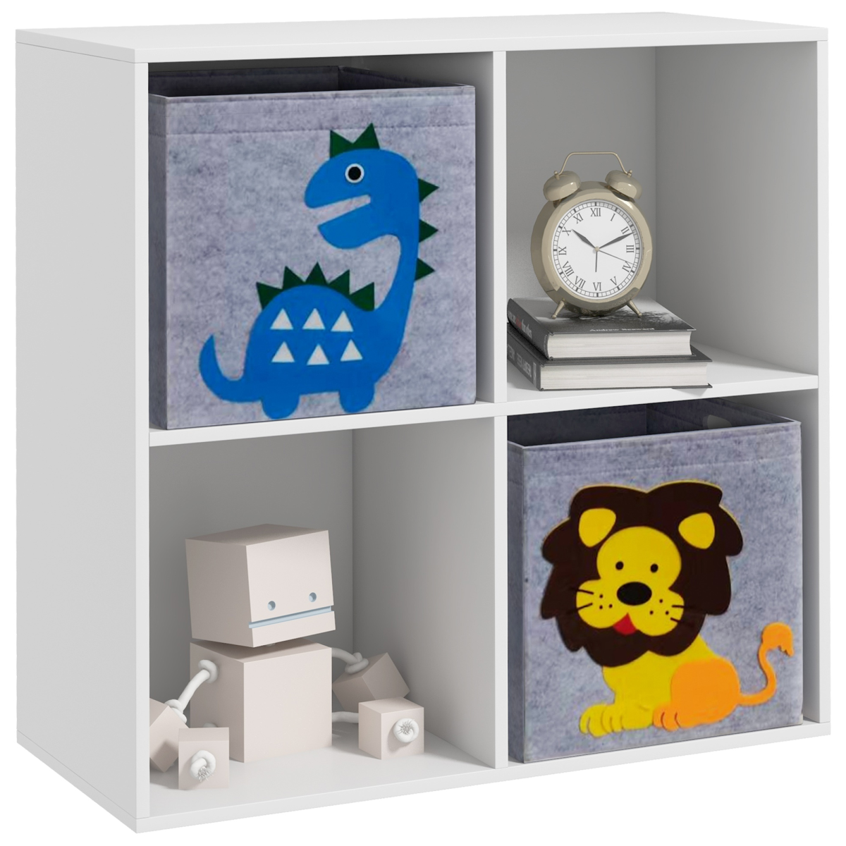 Kids Toy Organiser with 2 Fabric Drawers – White & Grey