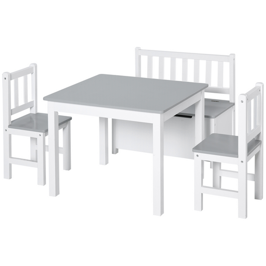 🪑 4-Piece Kids Wooden Table & Chair Set with Storage