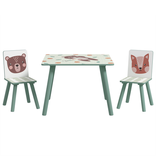 Kids Table & Chair Set – 3-Piece Desk with 2 Chairs, Green
