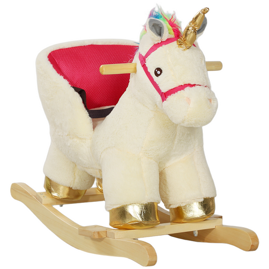 Plush Unicorn Rocking Horse with Sound – Cream White (18–36 Months)