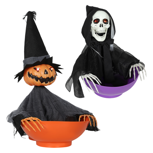 Halloween Ghost Candy Bowls with Sound & Light – 2-Piece Set