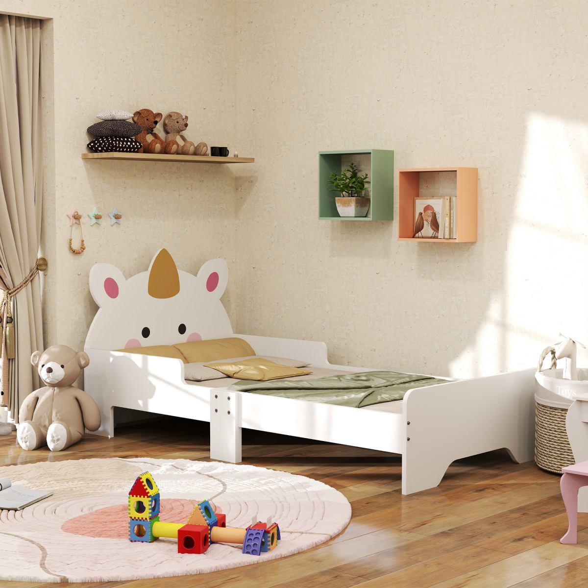 Kids Unicorn Bed Frame with Side Panels – Pink & White (Ages 3–6)