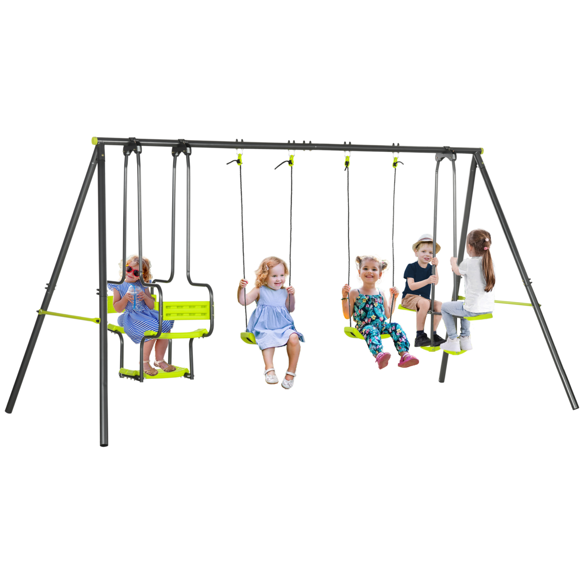 6-in-1 Kids Outdoor Swing Set – Green & Black