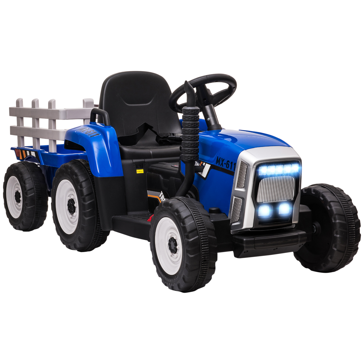 Ride-On Tractor with Remote Control & Detachable Trailer – Blue