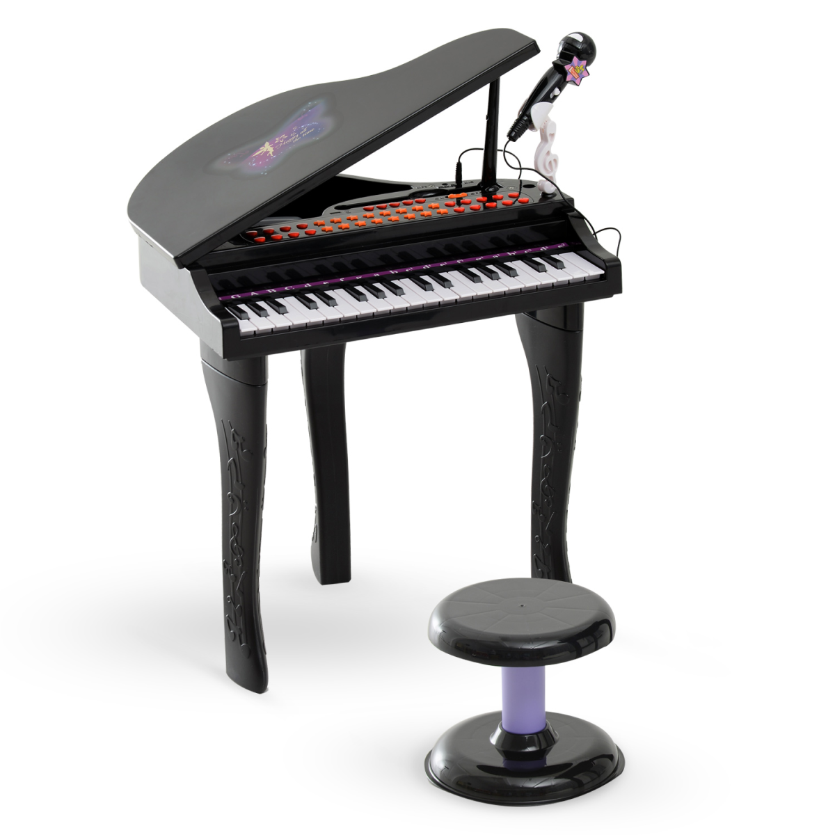 Kids 37-Key Electronic Piano Keyboard with Microphone & Stool – Black
