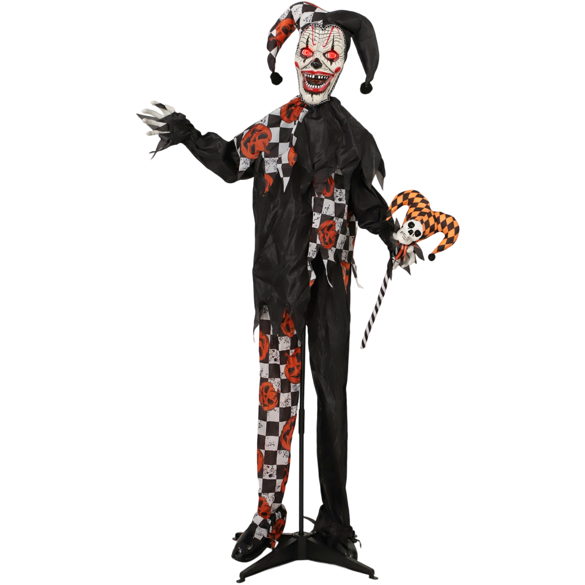 183cm Life-Size Animated Halloween Clown with Sound, Lights & Motion – Black/Orange