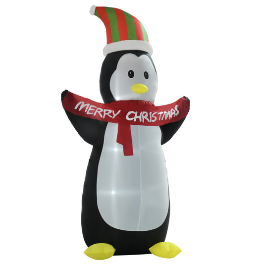HOMCOM 8ft Inflatable Penguin & Christmas Banner Decoration Inner LED Lights