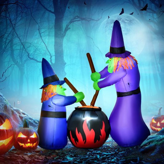 1.8m Inflatable Halloween Witches Around Black Cauldron with LED Lights – Outdoor Decoration