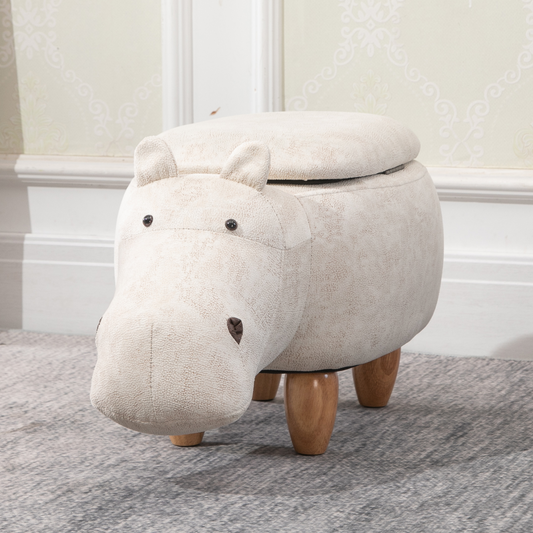 Kids Hippo Storage Ottoman – Cream White HOMCOM