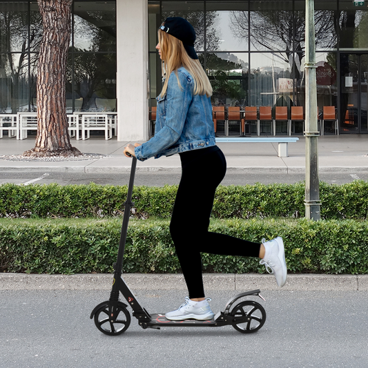 Kick Scooter Folding 2 Big Wheels Adjustable  Adult Teens For 14 Black HOMCOM