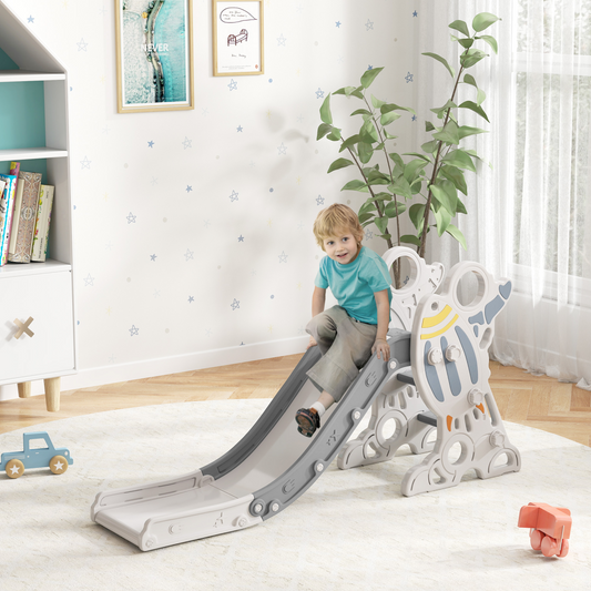 Kids Space-Themed Freestanding Slide with Safety Rails – Grey & White (Ages 1.5–3)