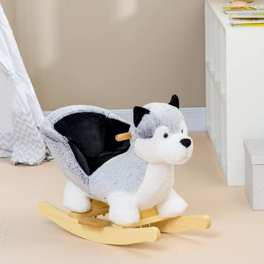 HOMCOM Husky-Shaped Baby Rocking Horse with Sound & Seatbelt – Ages 18–36 Months