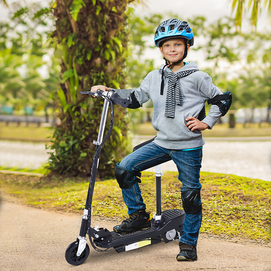 Kids Foldable Electric Powered Scooter 120W Toy Brake Kickstand Black