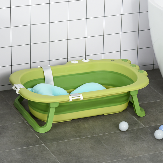 Foldable Crocodile Baby Bathtub with Cushion (0–3 Years)