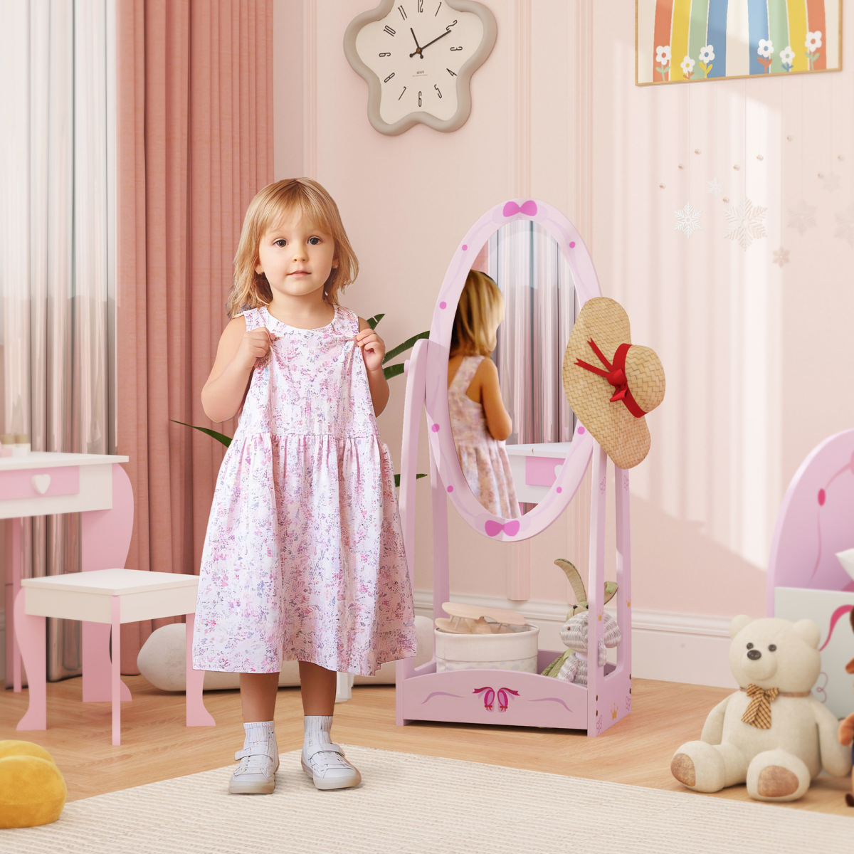Adorable 360-Degree Rotatable Mirror with Storage for Children's Room