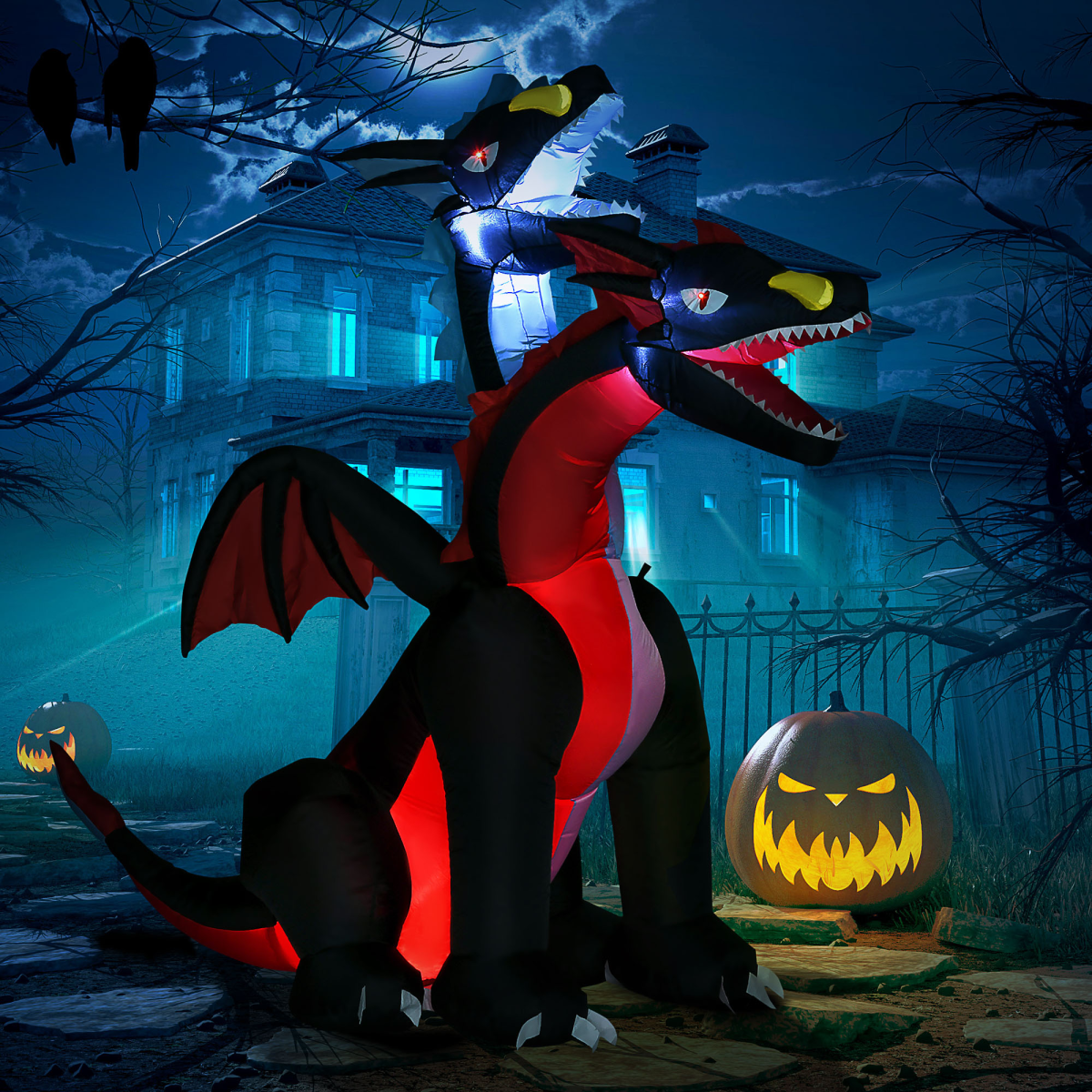 2.1m Inflatable Two-Headed Dragon with LED Lights – Outdoor Halloween Decoration