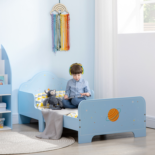 Toddler Bed with Space-Themed Design – Blue (Ages 3–6)