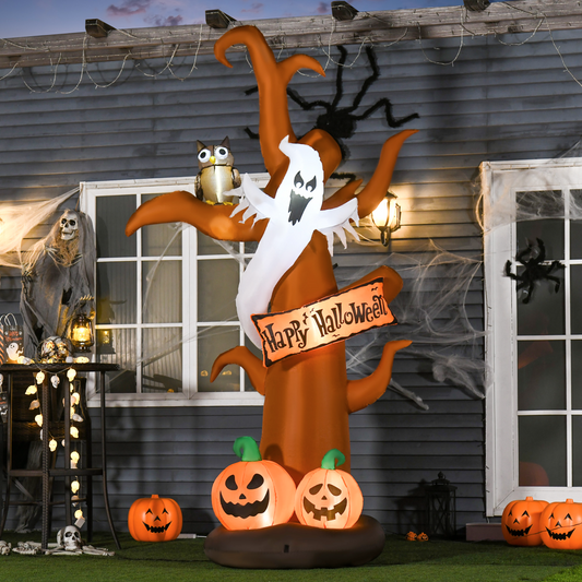 2.7m Inflatable Halloween Tree with Ghost & Pumpkin and LED Lights – Indoor/Outdoor Decoration