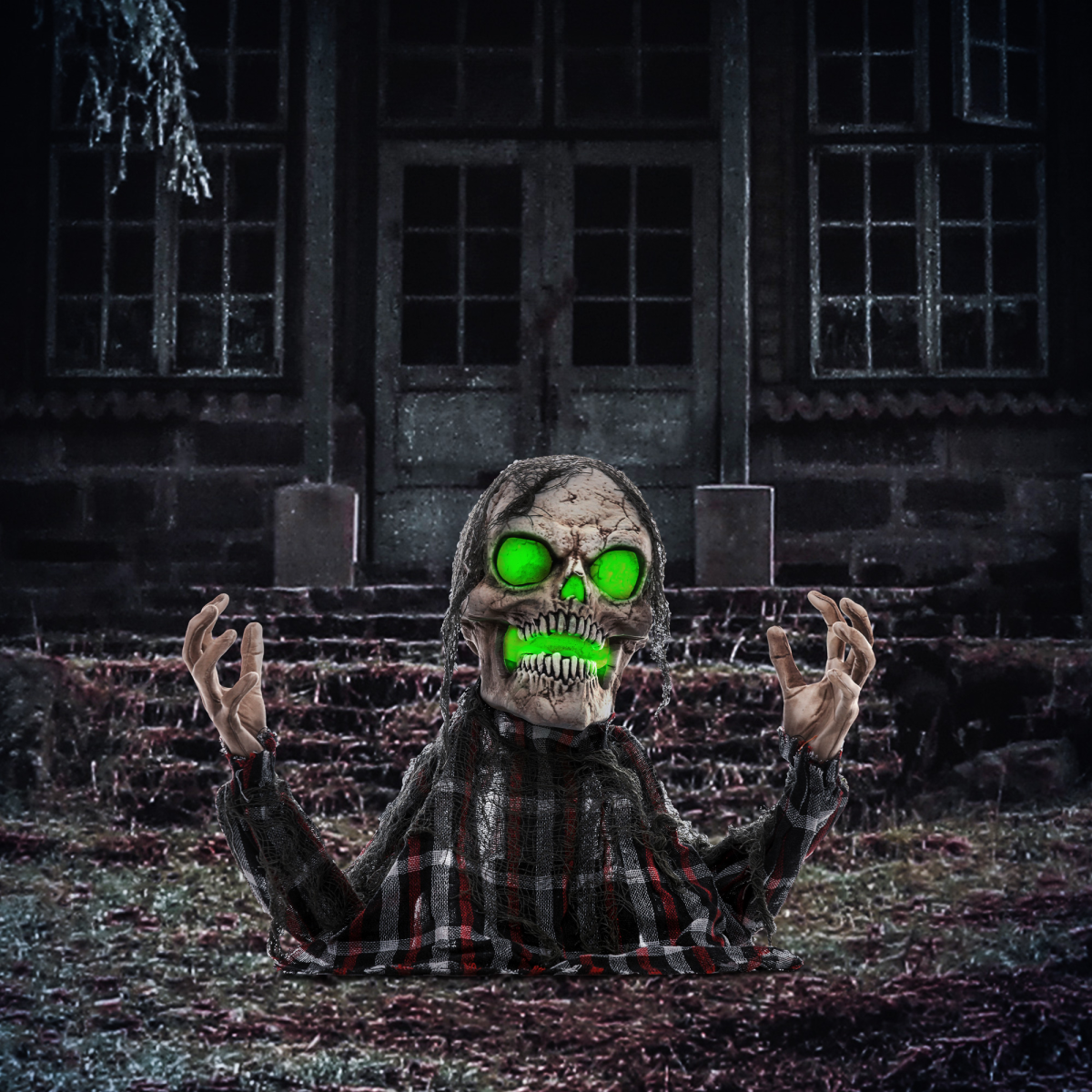 70cm Groundbreaker Skeleton Halloween Animatronic with Sound & Lights – Charcoal Grey