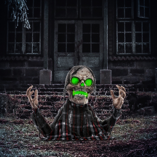 70cm Groundbreaker Skeleton Halloween Animatronic with Sound & Lights – Charcoal Grey