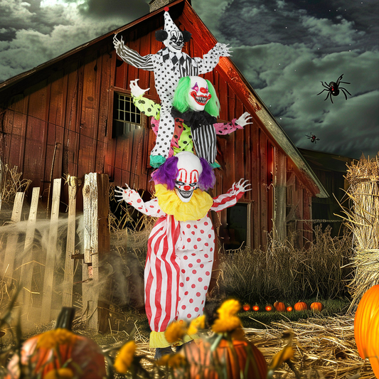 180cm Stacked Creepy Clowns with Sound, Lights & Motion – Halloween Decoration