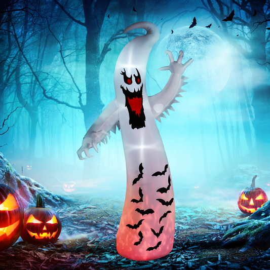 360cm Inflatable Spooky White Ghost with LED & Flame Light – Outdoor Halloween Decoration