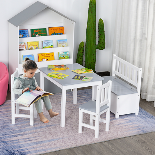 🪑 4-Piece Kids Wooden Table & Chair Set with Storage