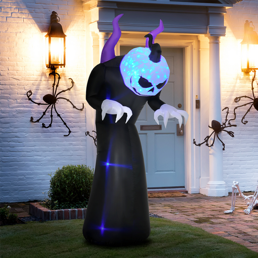7ft Inflatable Halloween Ghost with Horns & LED Flame Effect – Outdoor Decoration