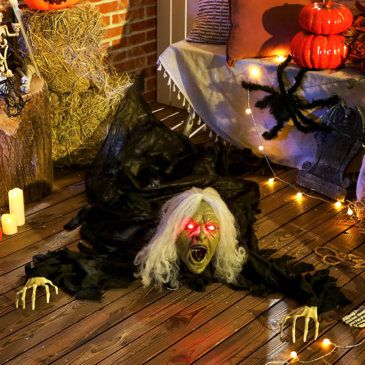 Life-Size Crawling Zombie Old Lady with Sound & Light – Halloween Decoration