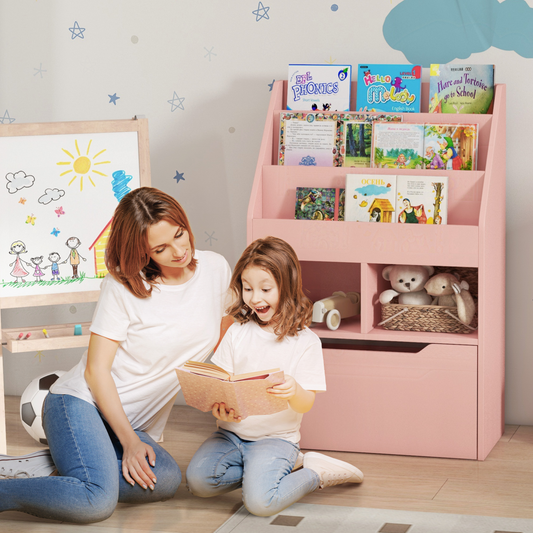 Kids Bookshelf & Storage Organiser with Wheels – Pink