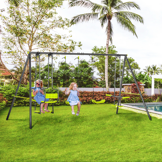 6-in-1 Kids Outdoor Swing Set – Green & Black