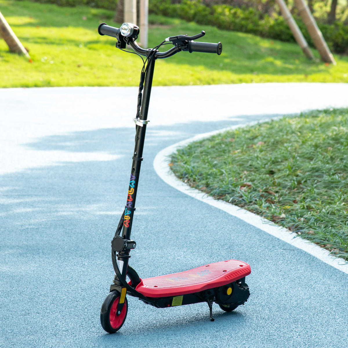 Folding Electric Scooter E-Scooter w/ LED Headlight, for Ages 7-14 Years - Red