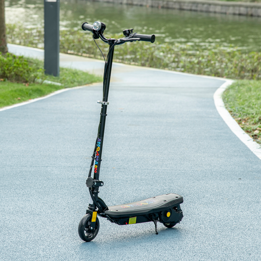 Folding Electric Scooter E-Scooter w/ LED Headlight, for Ages 7-14 Years - Black