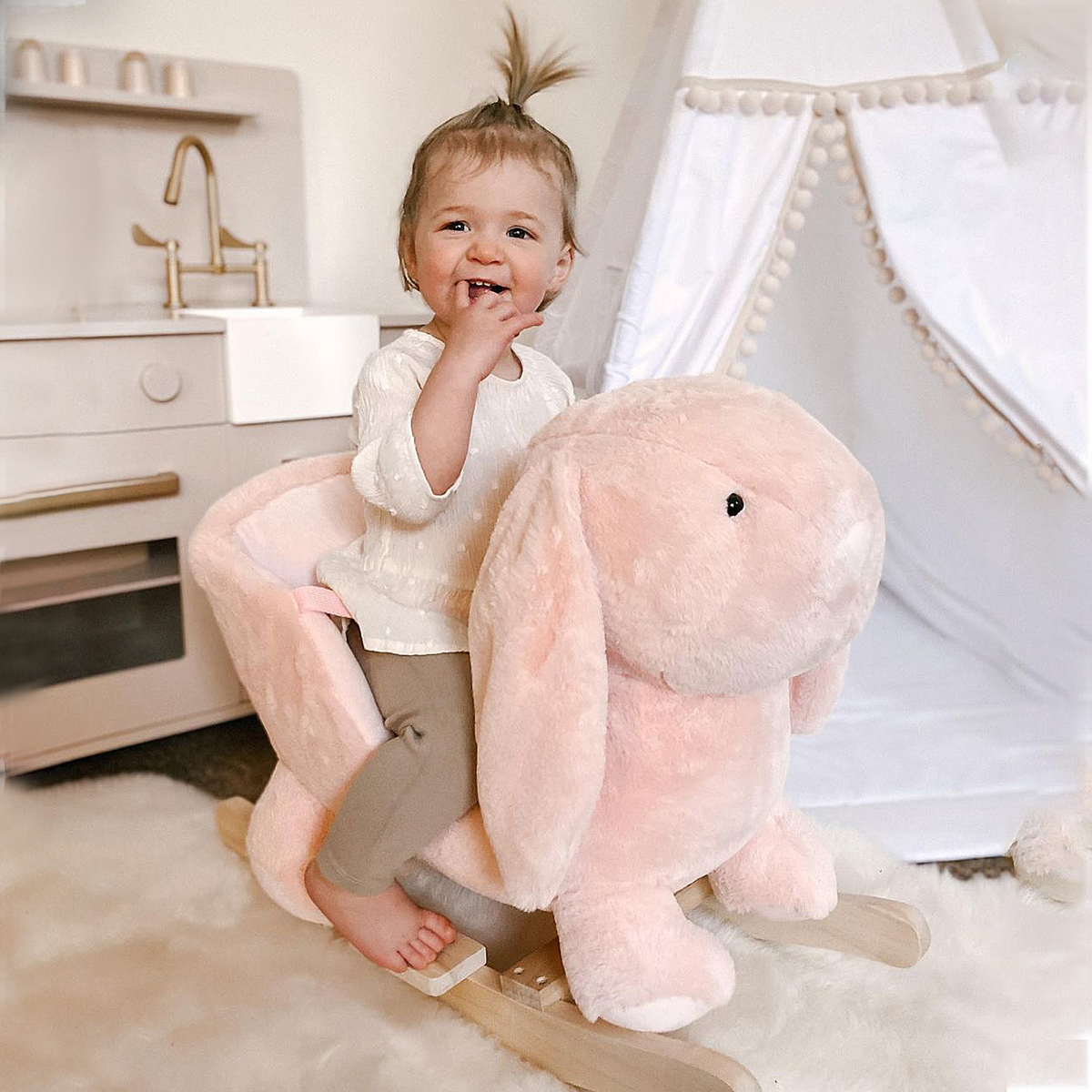 Plush Rabbit Rocking Toy with Sounds & Safety Features (Ages 18–36 Months)