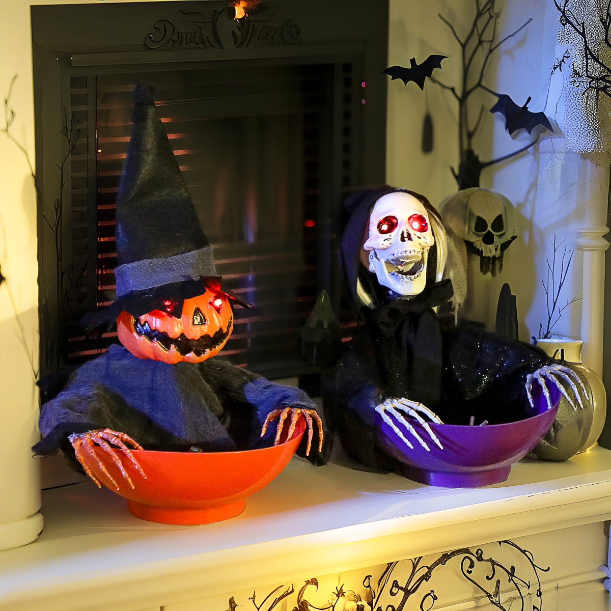 Halloween Ghost Candy Bowls with Sound & Light – 2-Piece Set