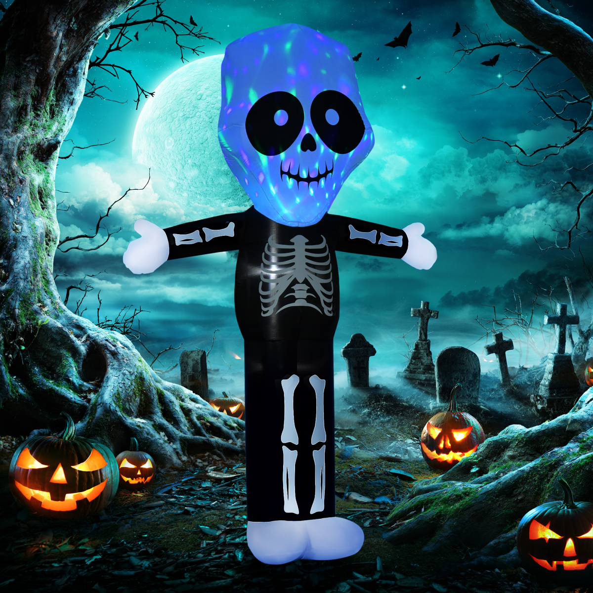 Inflatable Skeleton Ghost Halloween Decoration with LED Lights – Indoor/Outdoor