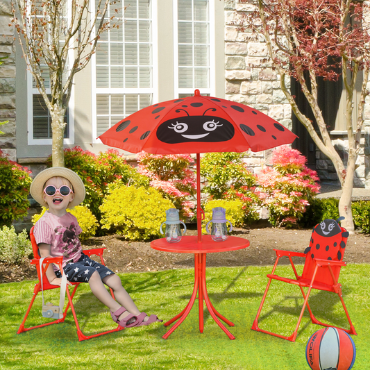 🐞 Kids Outdoor Folding Picnic Table & Chair Set – Ladybug Design