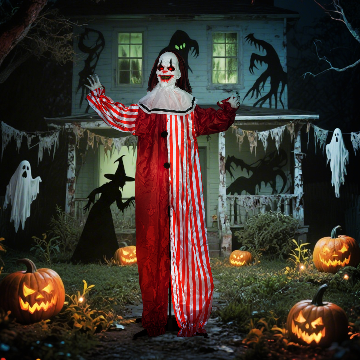 165cm Life-Size Shaking Clown with Sound & Light – Halloween Decoration