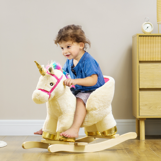 Plush Unicorn Rocking Horse with Sound – Cream White (18–36 Months)