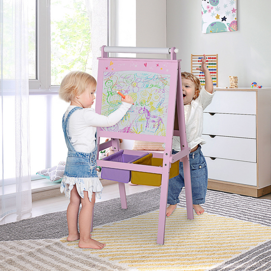 HOMCOM 3-in-1 Kids Art Easel with Whiteboard, Chalkboard & Paper Roll